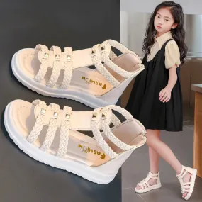 Chloe – Girls' Braided Roman Sandals with Rivets for Summer