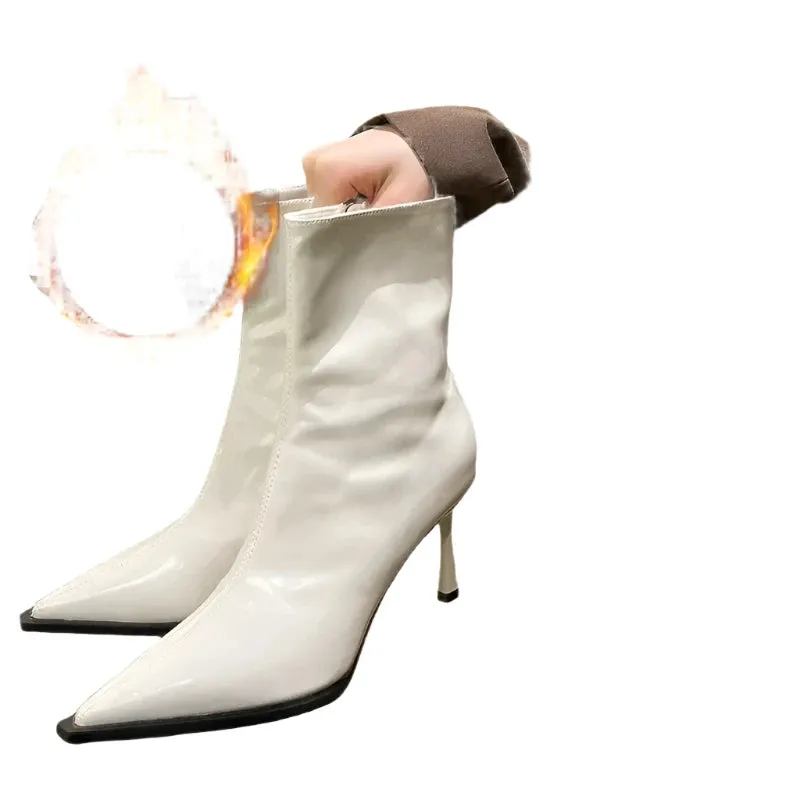 Elegant Women’s Pointed Toe Chelsea Ankle Boots - Thin High Heel Fashion Short Plush Booties for Autumn & Winter